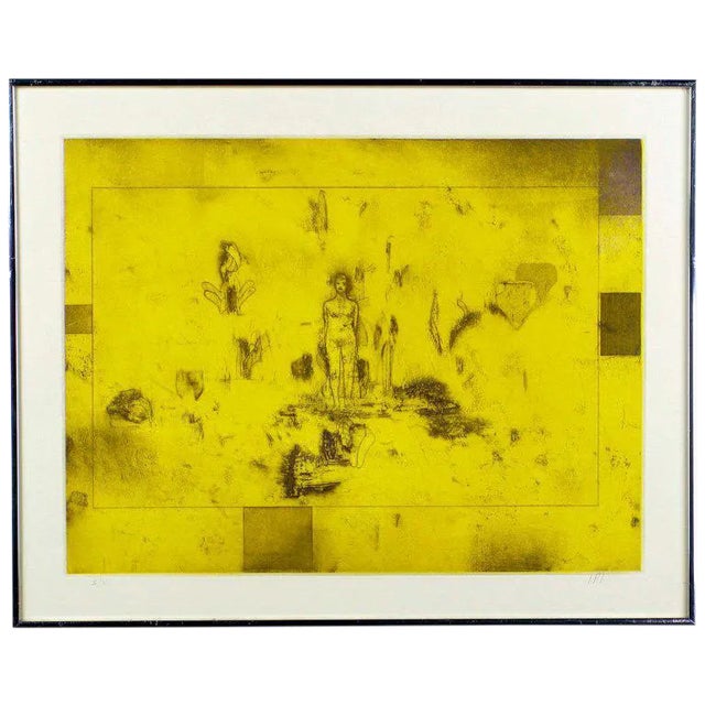 Signed Figural Abstract Aquatint Colored Etching For Sale