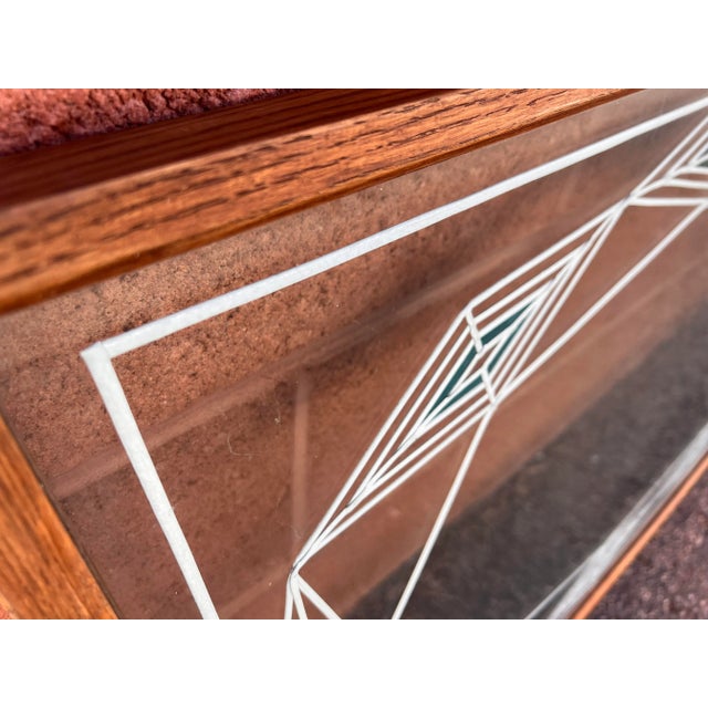 Transparent 1920s Large Art Deco Lead Stain Glass Heavy Oak Window For Sale - Image 8 of 10