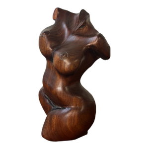 Vintage Studio Hand Carved Mahogany Female Torso Sculpture