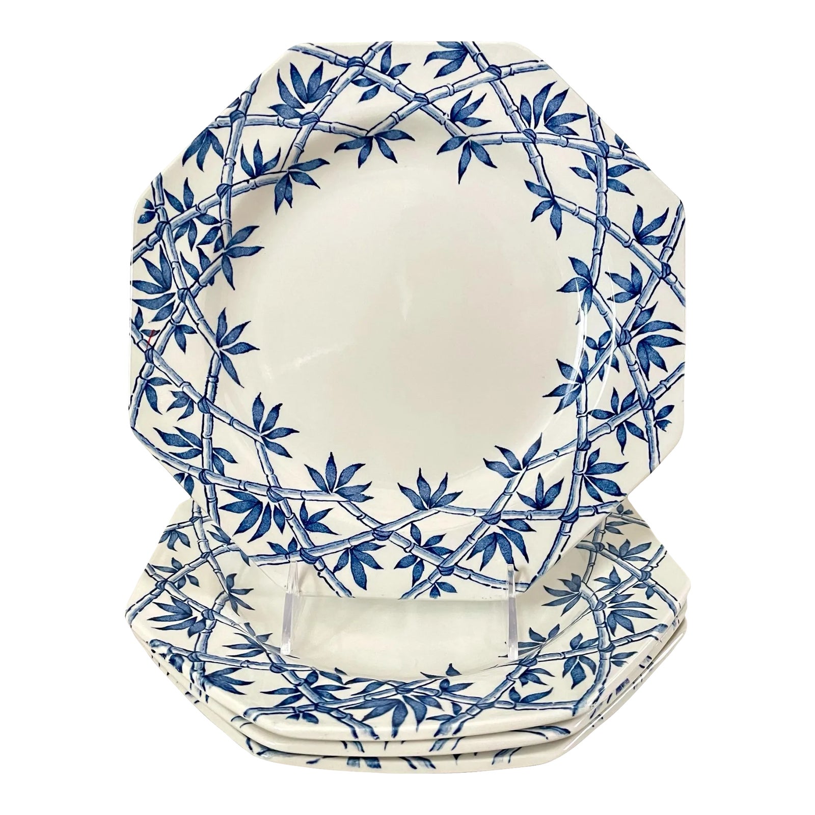 J & G Meakin Octagonal Trellis Blue Dinner Plates. Set of 4. England ...