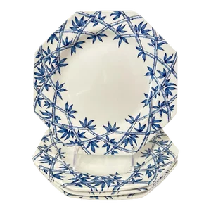 J & G Meakin Octagonal Trellis Blue Dinner Plates. Set of 4. England