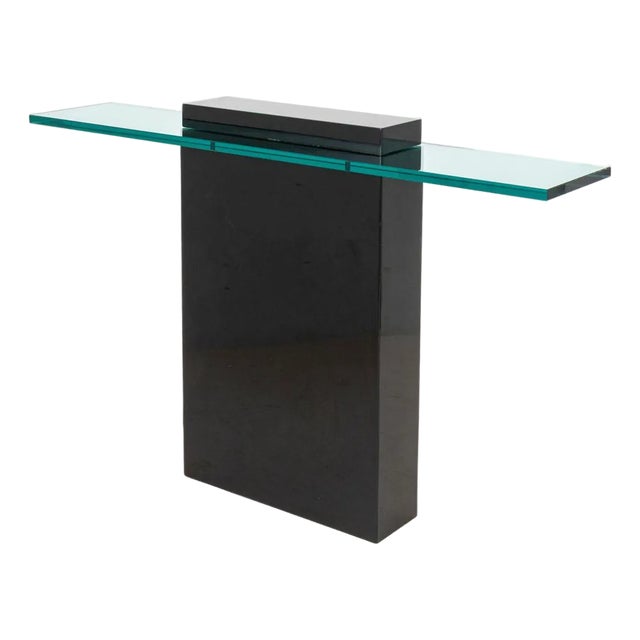 Modern Glass Top Black Lacquered Console Table For Sale