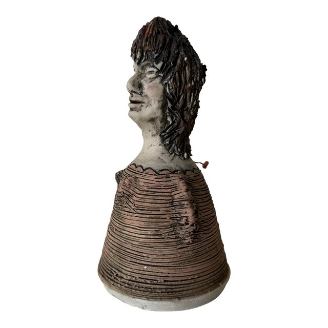 80's Vintage Sculptural Art Pottery Bell, Signed For Sale