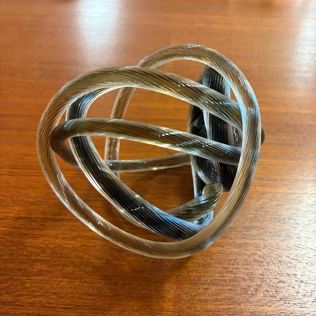 Charcoal Vintage Ribbed Hand Blown Smoky Art Glass Knot Sculpture For Sale - Image 8 of 17