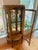 French style vitrine, enclosed-glass display cabinet. Stone marble top. Painted antique finish. Cabriole legs. Curved...