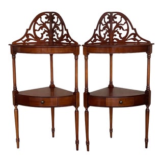 Early 20th Century Federal Style Mahogany Corner Etagere With Drawer For Sale