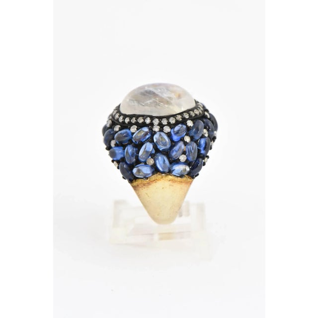 Modern Moonstone, Kyanite and Diamond Cocktail Ring Size 7.25 For Sale - Image 3 of 8