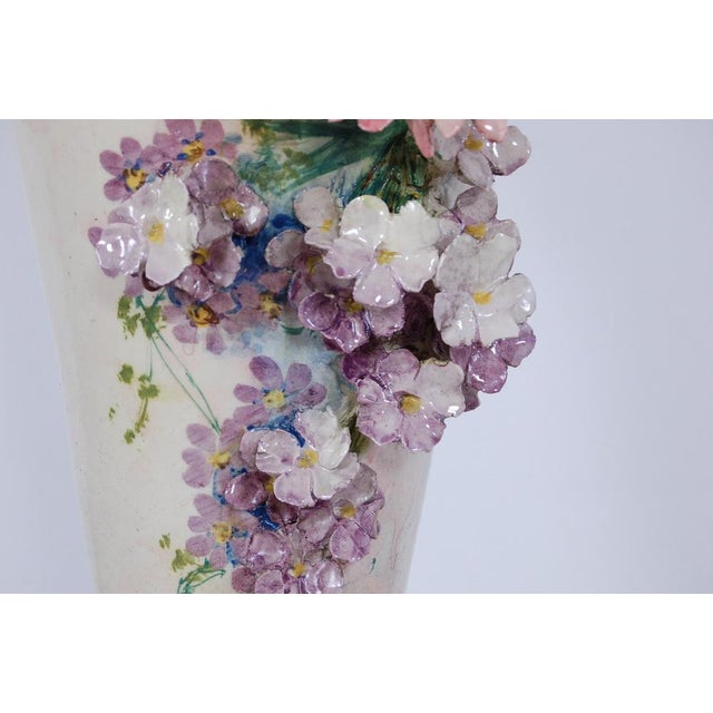 Barbottine White Vase, 1890s For Sale - Image 5 of 15