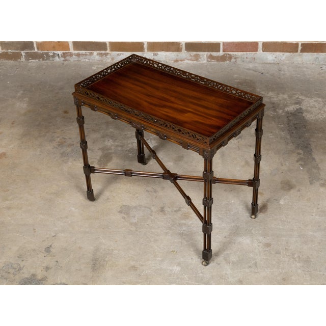 19th Century English 19th Century Mahogany Faux Bamboo Side Table with Carved Tray Top For Sale - Image 5 of 12