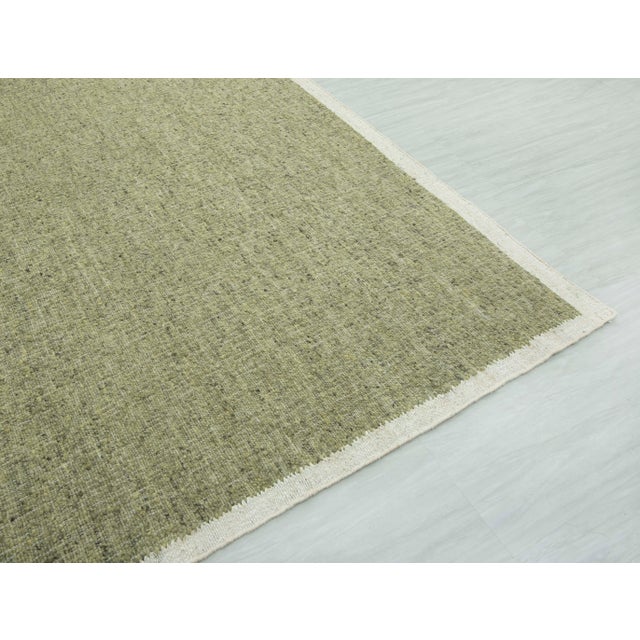 Boho Chic 8x10 Natural Wool Jute Cream Green Solid Premium Rug For Sale - Image 3 of 17