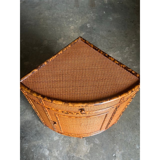 1980s 1980s British Colonial Style Bamboo and Cane Corner Cabinet For Sale - Image 5 of 12