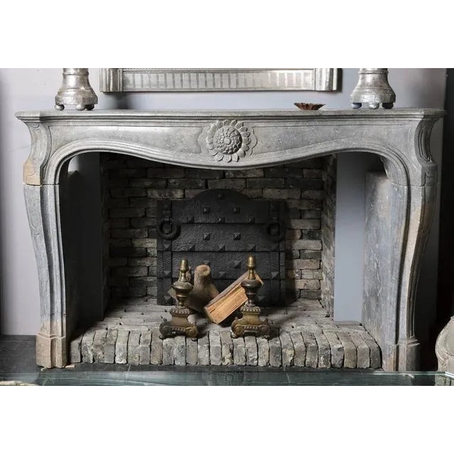This antique fireplace is made of a rare grey shade of pierre de bourgonge stone from france. The mantel is decorated with...
