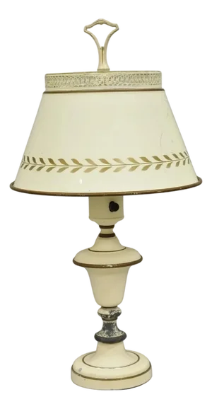 Vintage French Country Style Small White Tole Metal Boudoir Table Lamp W/ Shade