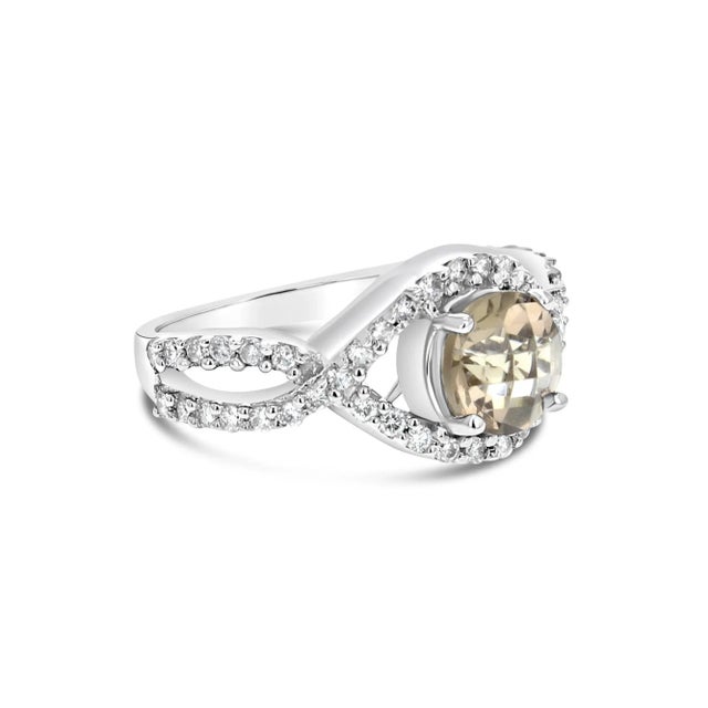 Contemporary Smoky Quartz Diamond Engagement Ring 2.05cttw 14k White Gold, Size 7.5 For Sale - Image 3 of 3