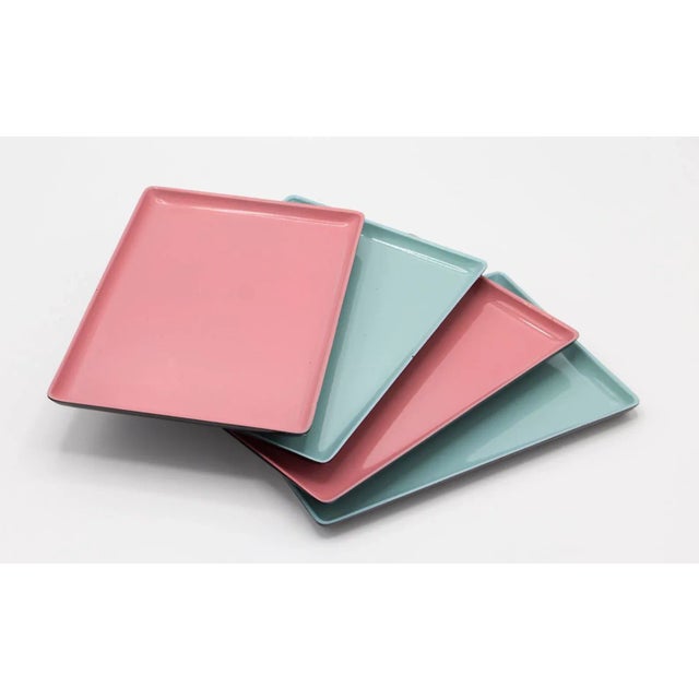 Pink and Blue Japanese Lacquer Stacking Trays, S/4 For Sale - Image 6 of 6