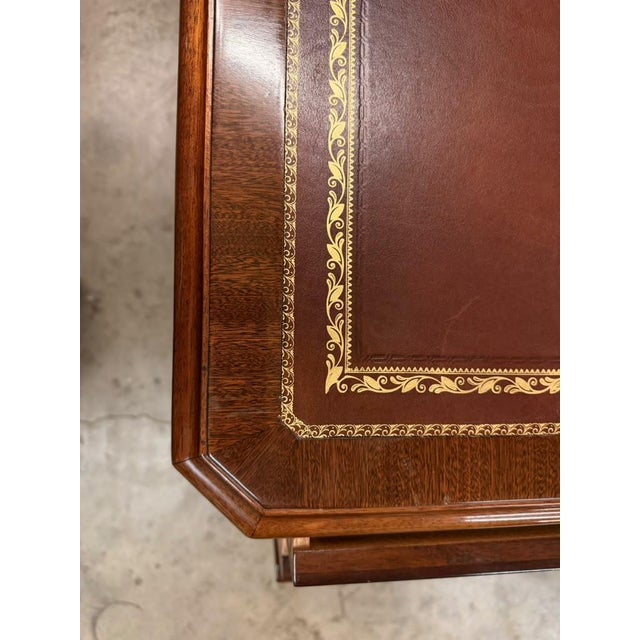 Mid-20th Century Chippendale Style Mahogany Partners Executive Desk With Embossed Leather Top, Circa 1950s For Sale - Image 17 of 18