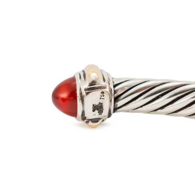 David Yurman Classic Cable 7mm 18k Yg 925 Silver Carnelian Bangle Cuff Bracelet For Sale In Houston - Image 6 of 8