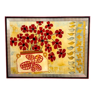 Monumental Original Avi Ben Simhon Floral Still Life, Oil & Enamel on Canvas For Sale
