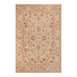 1980s Shabby Chic Ziegler Beige Tan Hand-Knotted Wool Rug - 9'9'' X 13'8'' For Sale