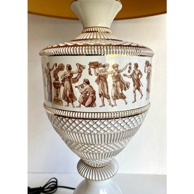 Pair of 1950's Fiorentine Italian Neo-Classical Porcelain Lamps For Sale - Image 4 of 13
