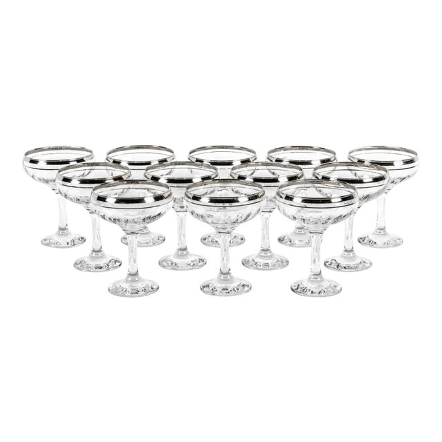 Platinum & Crystal Champagne Coupes - Set of 12 For Sale