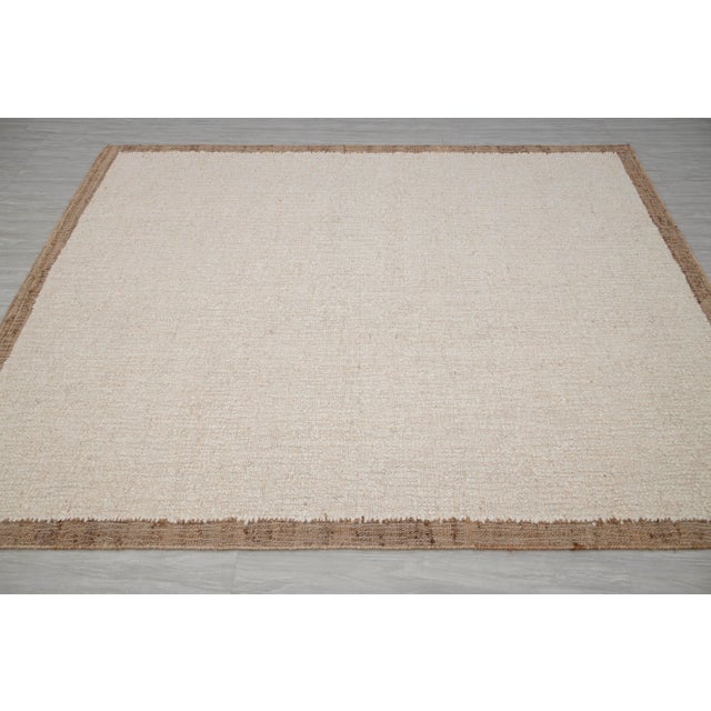 2020s Natural Wool Jute Ivory Solid Premium Quality Boho Style Rug 5x8Ft. For Sale - Image 5 of 11