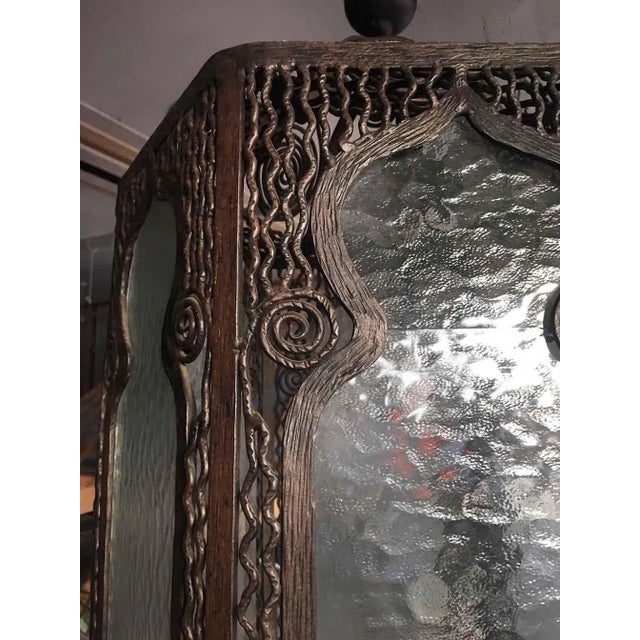 Early 20th Century Antique Wrought Iron Ceiling Light - Parisian Art Deco Style For Sale - Image 5 of 7