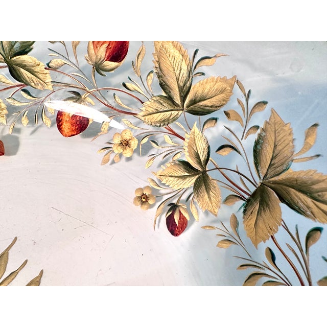 Goofus Enameled Glass Bowl with Strawberries and Gilded Leafs Decor, 1890s For Sale - Image 12 of 13