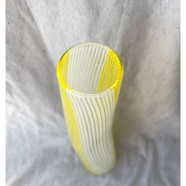 Mid 20th Century Vintage 1950s Mid-Century Modern Yellow and White Swirl/Stripe Murano Art Glass Vase For Sale - Image 5 of 9