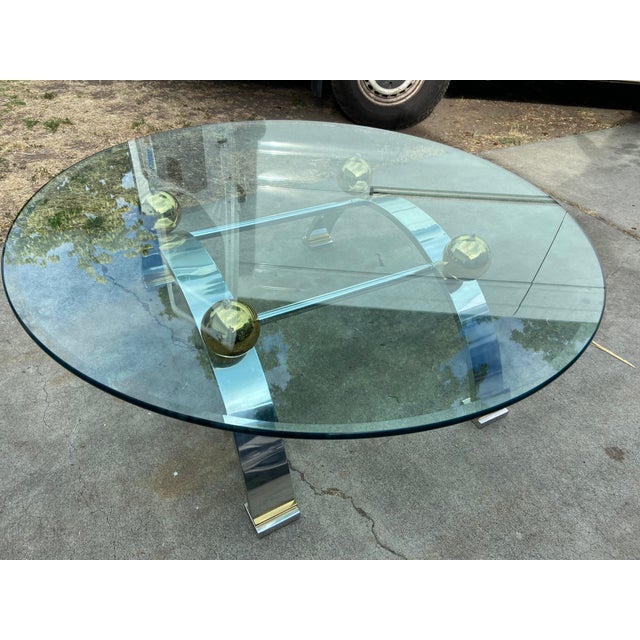 Gold Vintage Space Age Design Chrome and Glass Atomic Coffee Table For Sale - Image 8 of 13