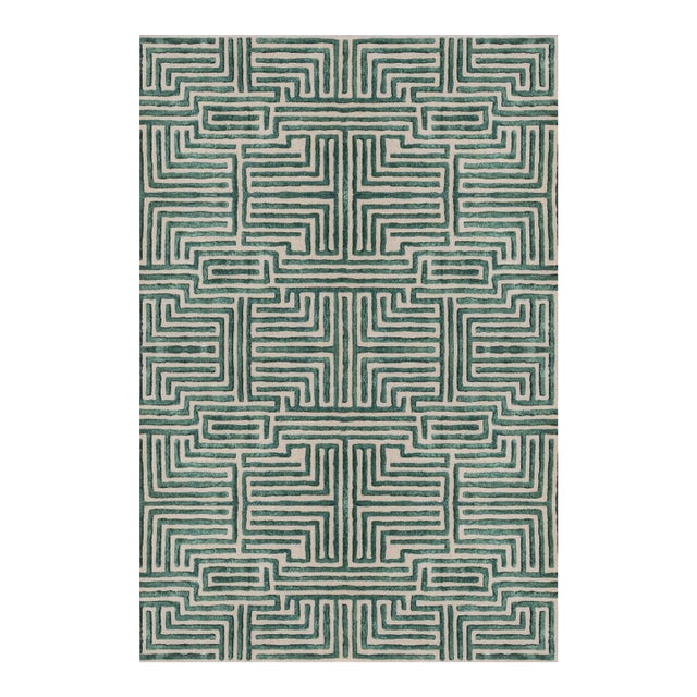 Knossos Hand-Tufted Maze Rug, Boxwood Green, 9x12 For Sale