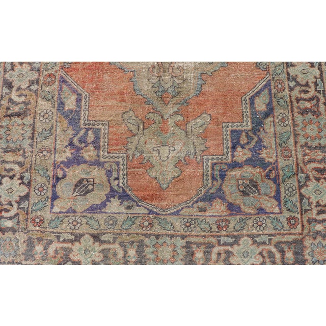 Textile Vintage Turkish Oushak Rug With Soft Orange Field With Medallion For Sale - Image 7 of 11