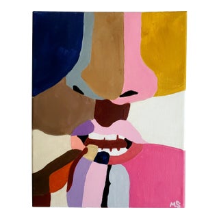 "La Bouche" Contemporary Pink Pop Art Portrait, by Megan Sneider For Sale
