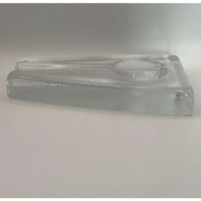 1960s Heavy Large Mid Century Modern Glass Cigar Ashtray Clear Trinket Dish For Sale - Image 5 of 6