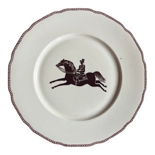 Large French Paris Porcelain Art Deco Charger Plate With Equestrian Silhouette of Horse & Rider Manner of Gio Ponti Signed Primavera For Sale