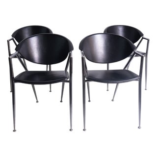 Dining Chairs in Chrome Metal and Black Leather from Calligaris, 1980s, Set of 4 For Sale