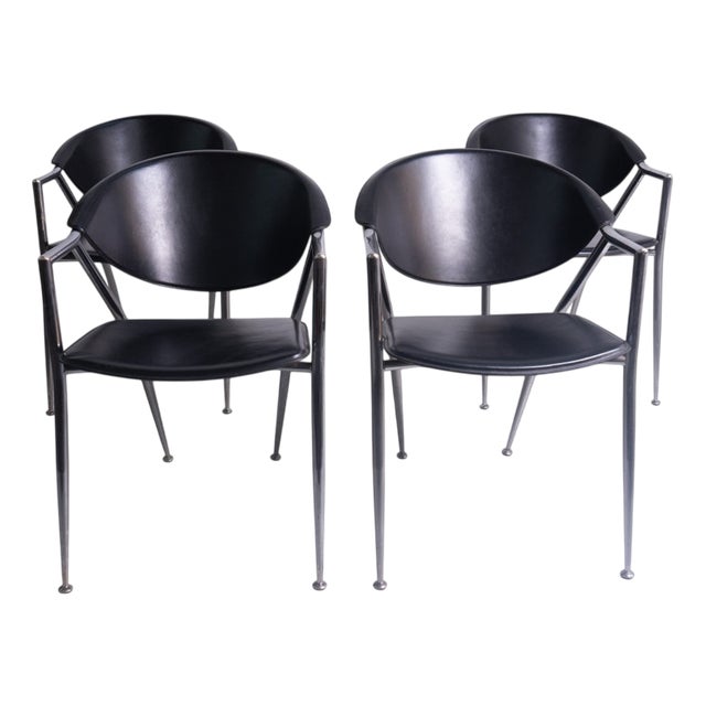 Dining Chairs in Chrome Metal and Black Leather from Calligaris, 1980s, Set of 4 For Sale