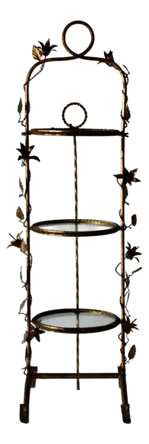 1960s Italian Florentine Tole Gold Gilt Étagère Three-Tiered Foldable Serving Tray Table Mid-Century Vintage