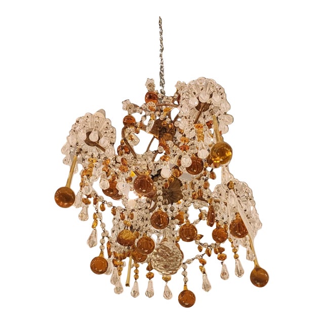 1920s French Orange and Clear Crystal Chandelier For Sale