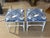 1970s Vintage Pair Faux Bamboo Metal Benches Ottomans Stools Blue & White Palms For Sale - Image 5 of 12