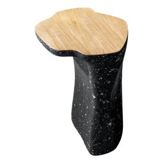 Handmade Sculptural Side Table in Oak and Concrete Look by Donatas Žukauskas For Sale