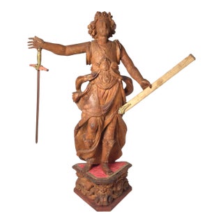 Exceptional 17th Century Carved Wooden Statue of Saint Micheal For Sale
