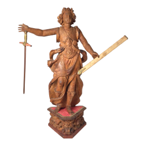 Exceptional 17th Century Carved Wooden Statue of Saint Micheal