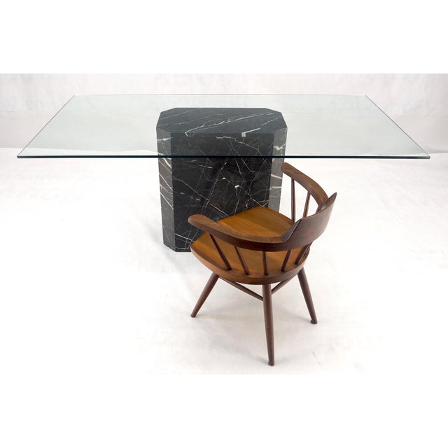 Glass Italian Black Marble Base 35x71" Thick Glass Top Dining Conference Table For Sale - Image 7 of 14