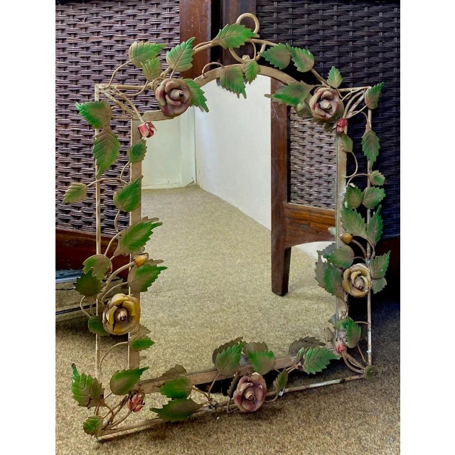 French tole-painted mirror with flowering branches. Tôle peinte ''literally means'' painted sheet metal. ''It is a...