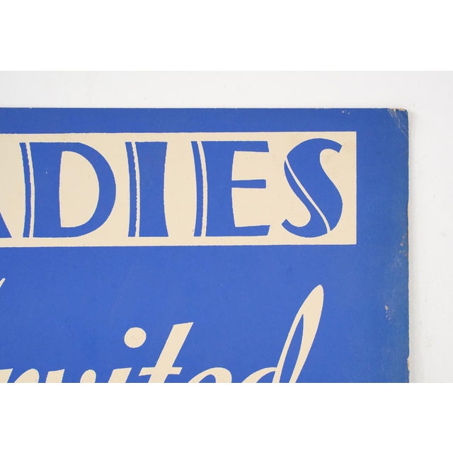 Vintage Ladies Invited Cardboard Retail Wall Sign For Sale - Image 6 of 10