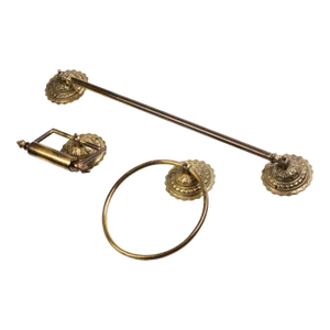 1960s Brass Towel Bar, Towel Ring, Paper Holder, Bathroom Hardware - Set of 3