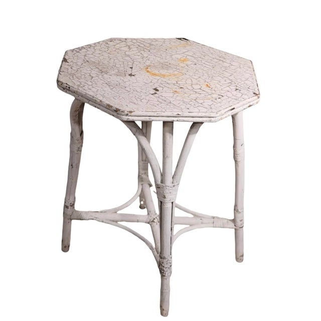 Vintage Wicker Table in Peely Paint Finish For Sale - Image 9 of 10