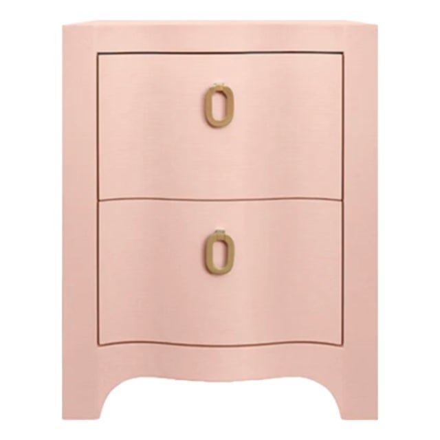Matthew Izzo Home Helena Pink Textured Linen Two Drawer Side Table For Sale