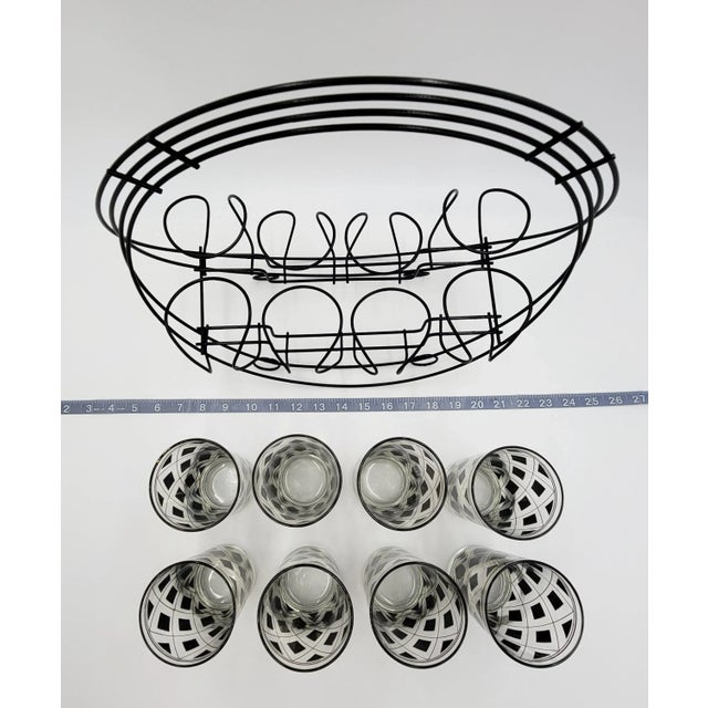 Black 1960s Libbey Mid-Century Modern Black Gold Argyle Pattern Glassware and Carousel Caddy Set- 9 Pieces For Sale - Image 8 of 10